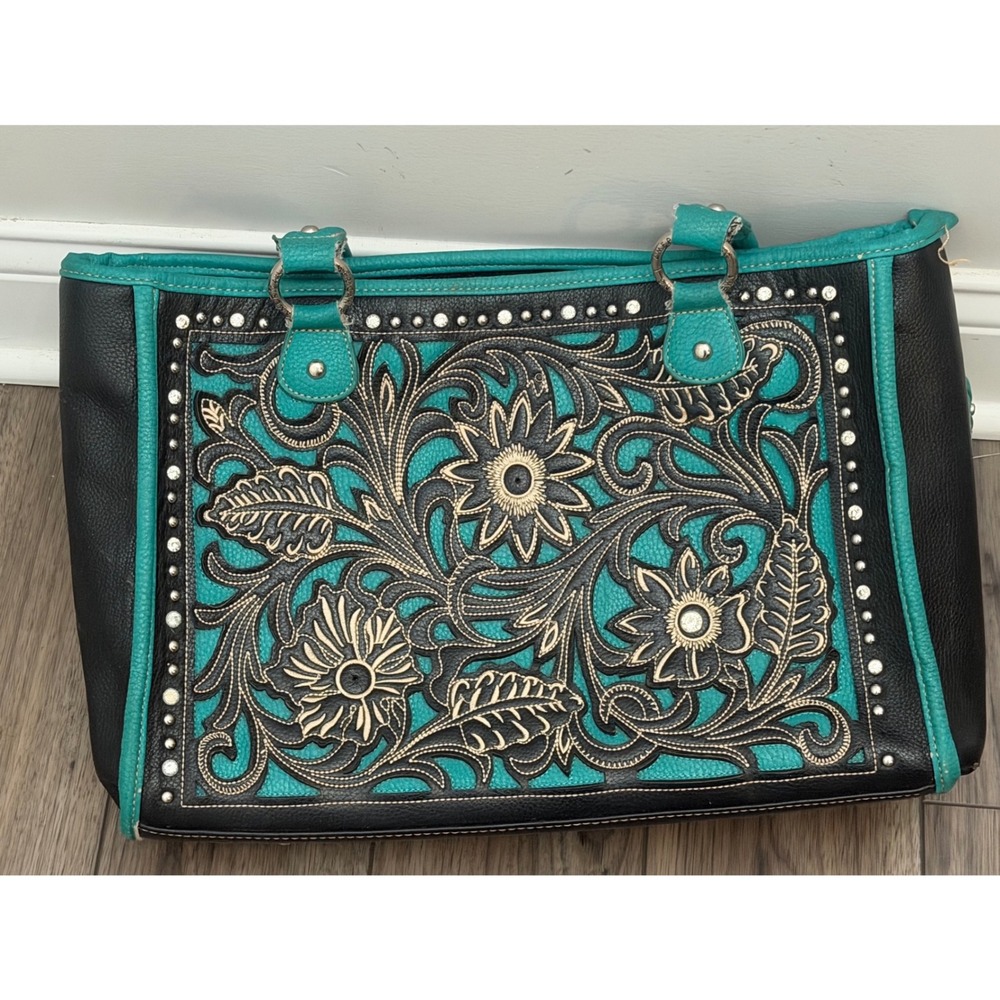 American Bling Montana West Concealed Carry Purse Turquoise Black Western Tote